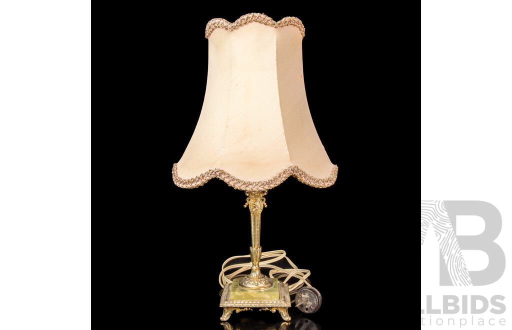 Vintage Brass Table Lamp with Onyx Base