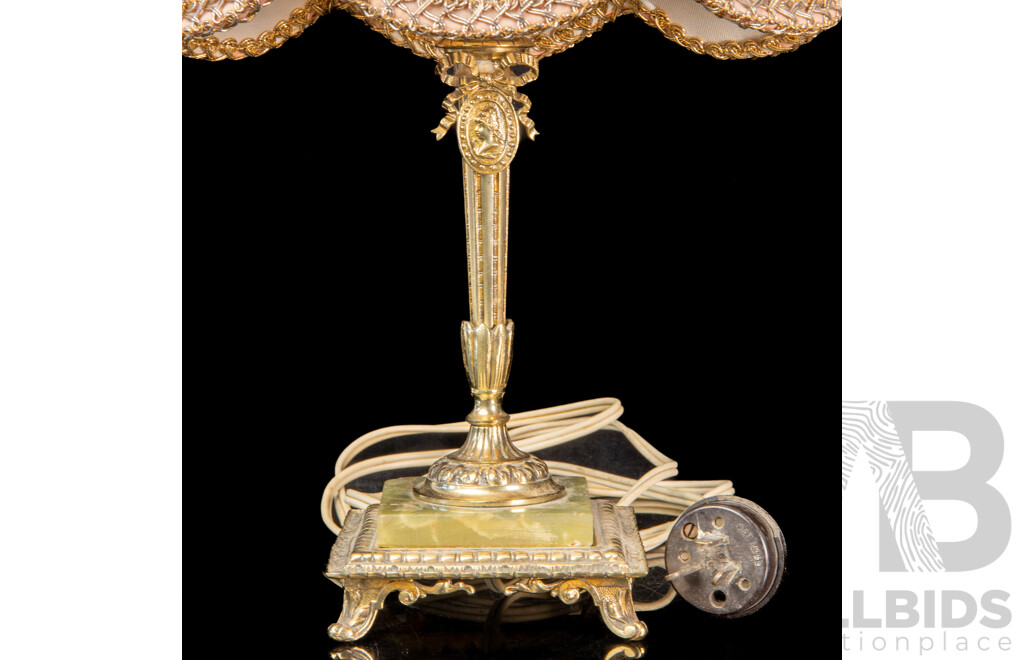 Vintage Brass Table Lamp with Onyx Base