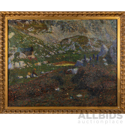 Artist Unknown (1900), Solitude Amongst the Rocks, Very Unique Antique Oil on Canvas, 89 x 109 cm (frame)