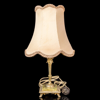 Vintage Brass Table Lamp with Onyx Base
