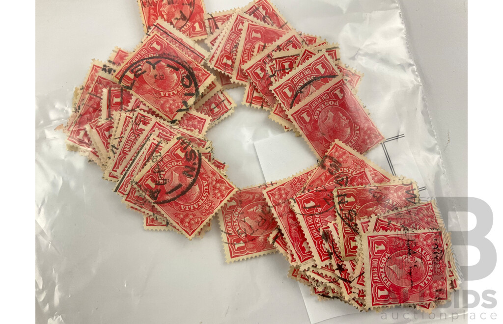 Collection of Australian KGV Head Stamps, Second Watermark, Official Service Perfins - Approximately 360
