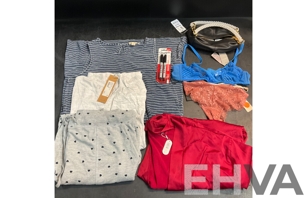 CHARLES & KEITH Handbag &  CLOUD BLVD Red Robe & Assorted Women's Clothing & 1x Pack of Markers