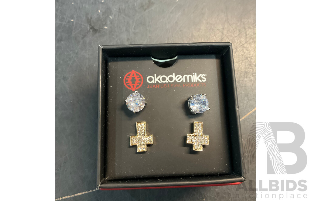 PERRY ELLIS Solar Power Watch & Akademiks Earrings & Cardini Watch - Lot of 3