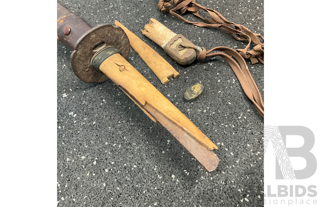 a Japanese Katana with Wood Headle