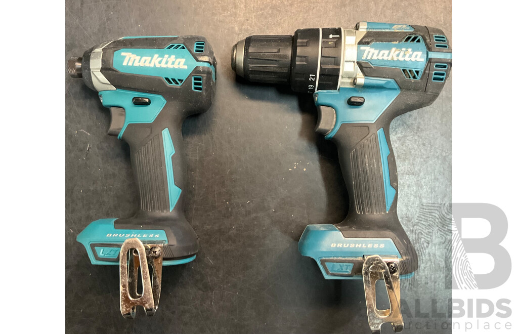 MAKITA DHP484 Hammer Driver Drill & DTD153 Impact Driver Set with 1x Charger & 1x Battery & 1x Stanley 8M Tape Measure
