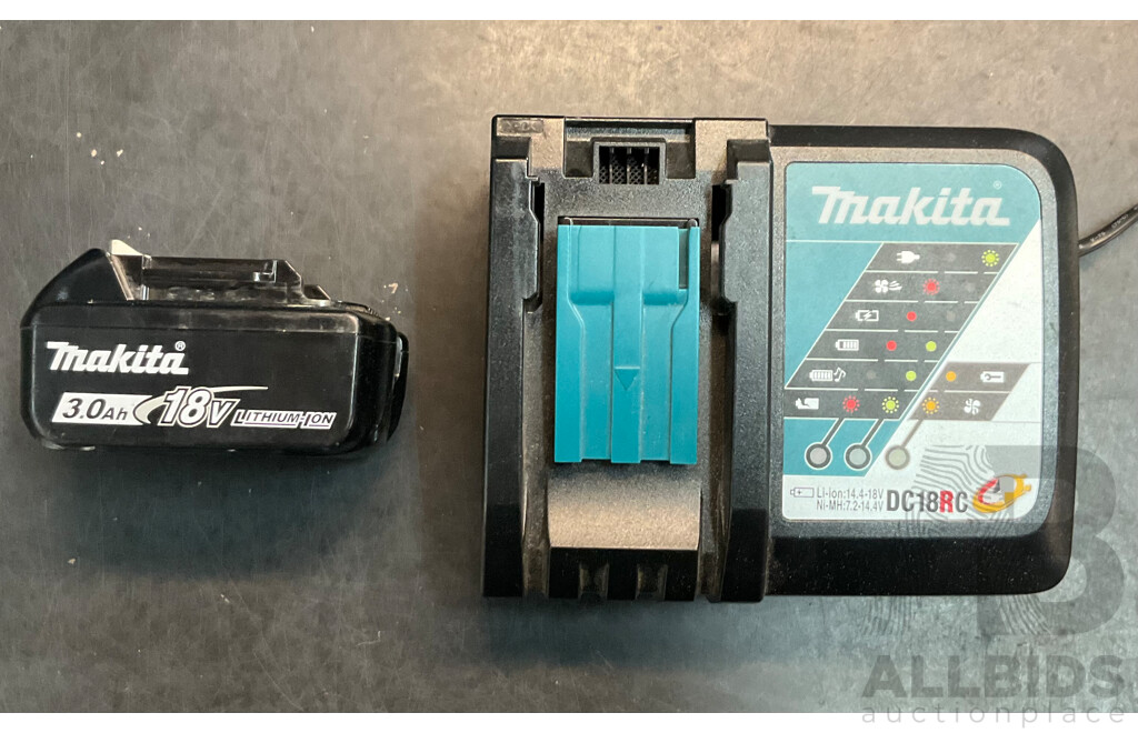 MAKITA DHP484 Hammer Driver Drill & DTD153 Impact Driver Set with 1x Charger & 1x Battery & 1x Stanley 8M Tape Measure