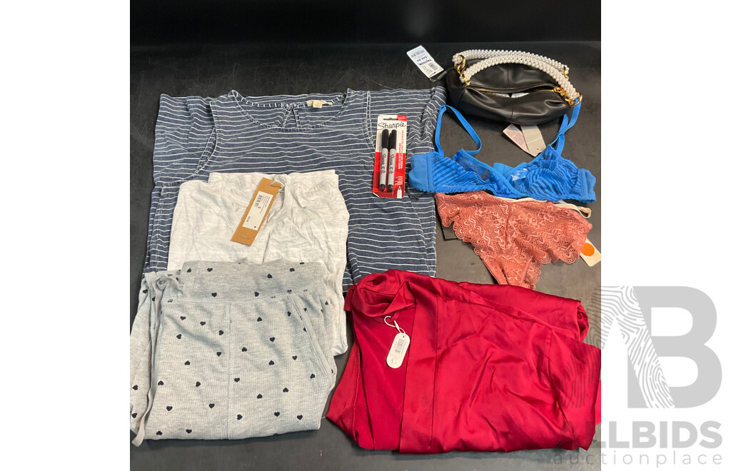 CHARLES & KEITH Handbag &  CLOUD BLVD Red Robe & Assorted Women's Clothing & 1x Pack of Markers