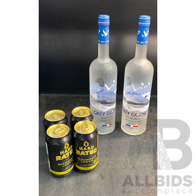 Grey Goose Vodka 1L X2 & Hard Rated Cans 375mL X4
