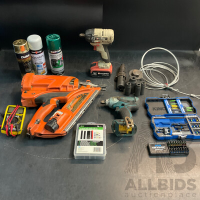 Mixed Tools - Including PASLODE  Framing Nailer, Impact Wrench, Stanley Digital Multimeter and More