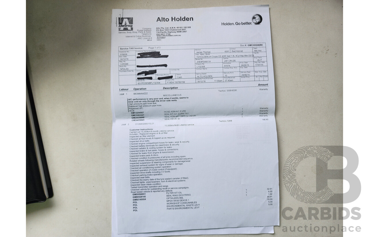 5/2015 Holden Cruze Equipe JH MY15 4d Sedan Red 1.8L