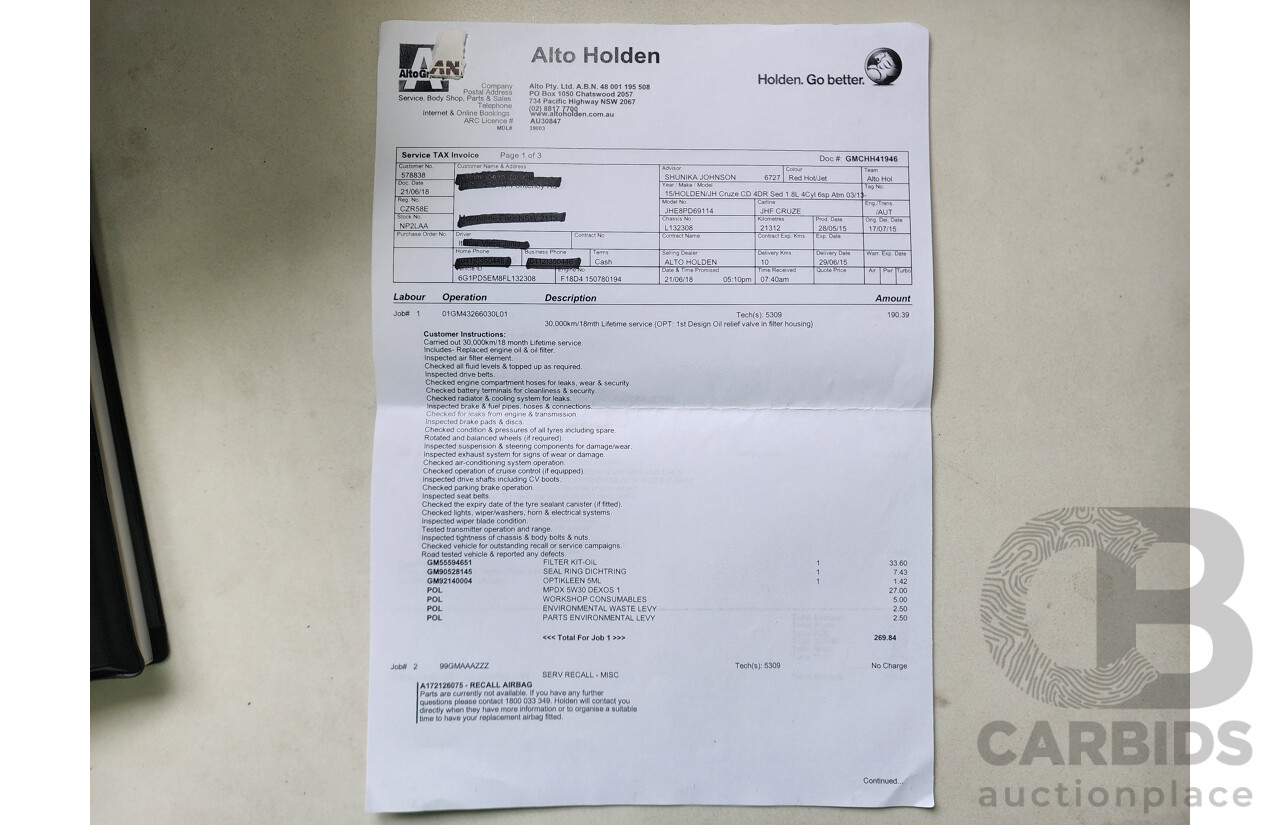 5/2015 Holden Cruze Equipe JH MY15 4d Sedan Red 1.8L