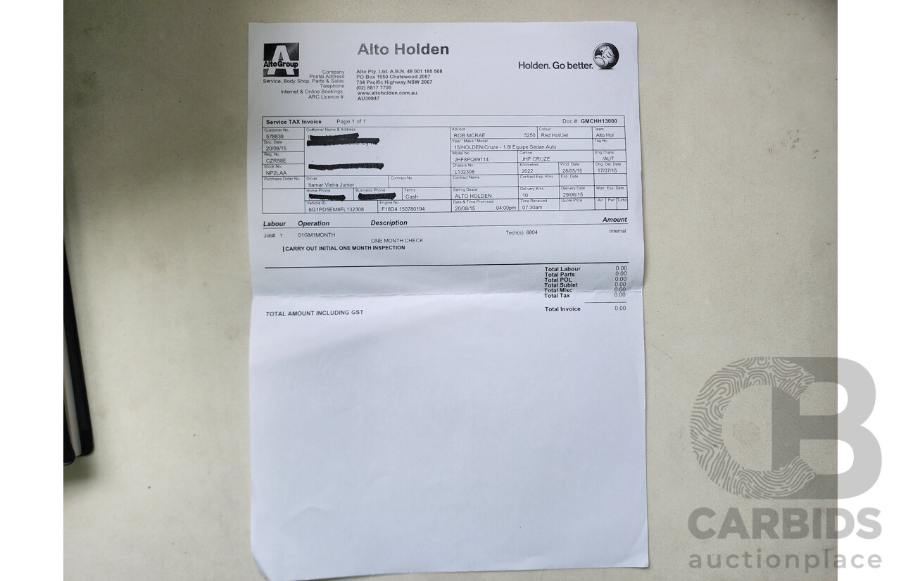 5/2015 Holden Cruze Equipe JH MY15 4d Sedan Red 1.8L