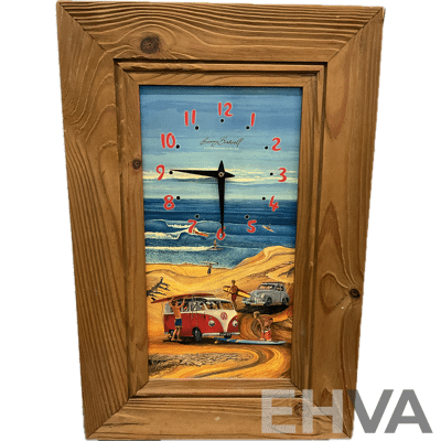 Framed Picture GARRY BIRDSALL ''Surfing Australia'' Clock, 56 X 37 Cm (frame)