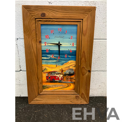 Framed Picture GARRY BIRDSALL ''Surfing Australia'' Clock, 56 X 37 Cm (frame)