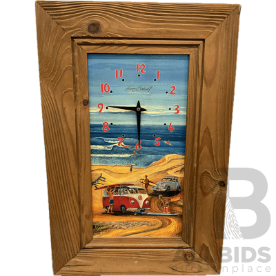 Framed Picture GARRY BIRDSALL ''Surfing Australia'' Clock, 56 X 37 Cm (frame)
