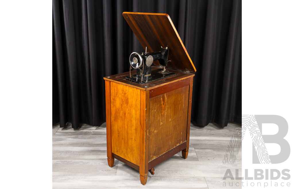 Vintage Phoenix Sewing Machine in Walnut Veneered Cabinet
