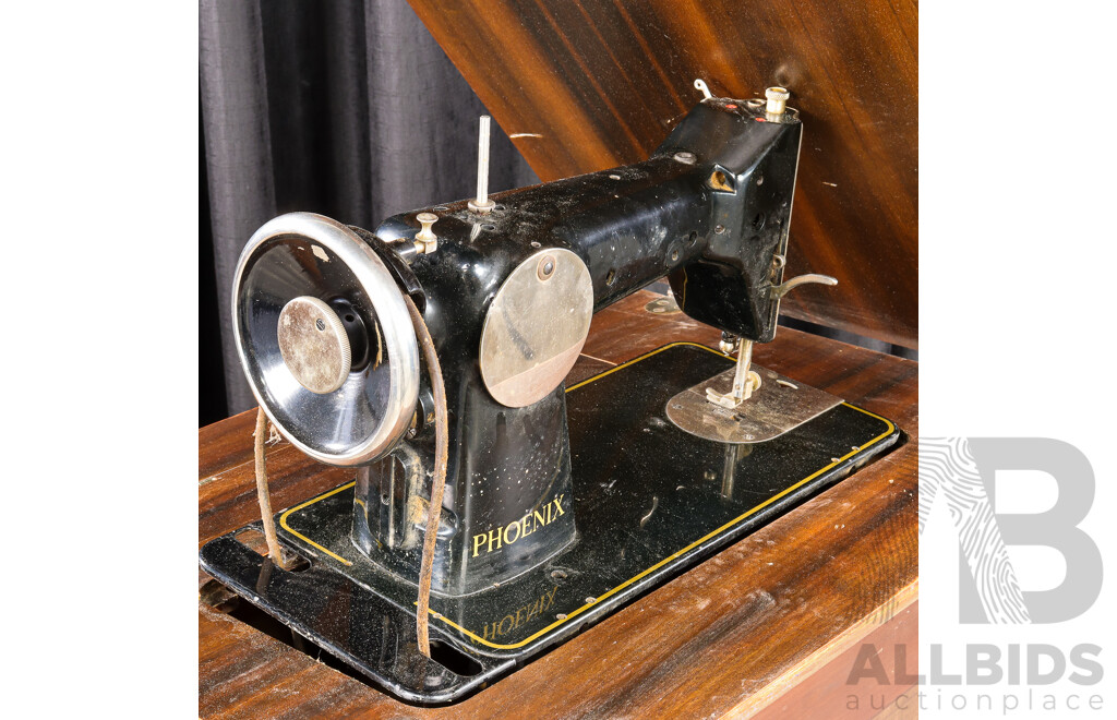 Vintage Phoenix Sewing Machine in Walnut Veneered Cabinet