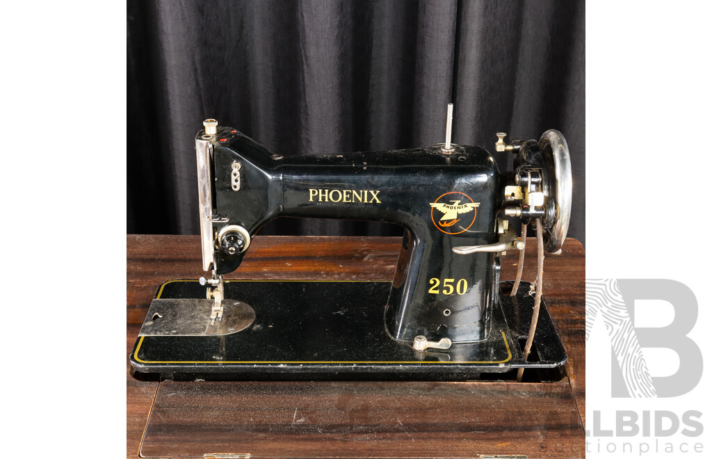 Vintage Phoenix Sewing Machine in Walnut Veneered Cabinet