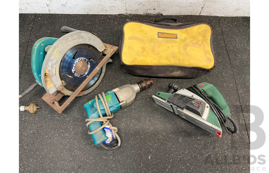 Assorted Power Tools, Including MAKITA Circular Saw, DeWALT Reciprocating Saw, MAKITA Drill and BOSCH Planer - Lot of 4