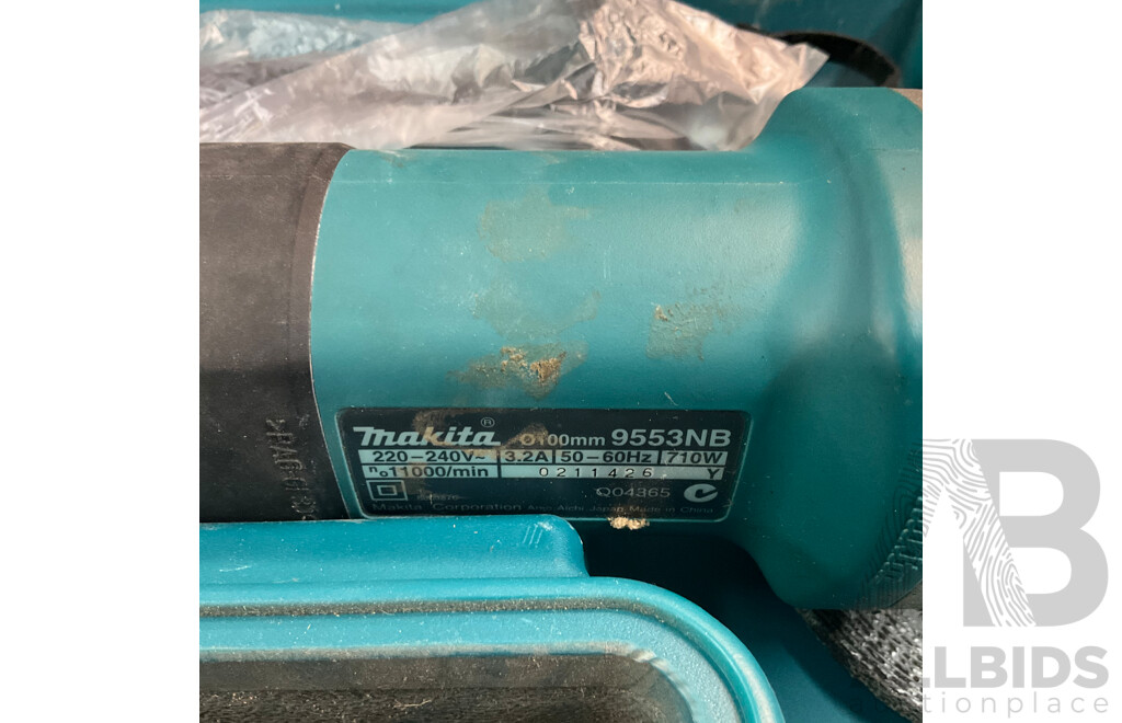 Makita HP1621 Corded Percussion Drill & 9553NB Corded Angle Grinder in Carry Case - Lot of 2