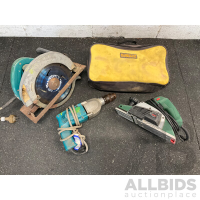 Assorted Power Tools, Including MAKITA Circular Saw, DeWALT Reciprocating Saw, MAKITA Drill and BOSCH Planer - Lot of 4