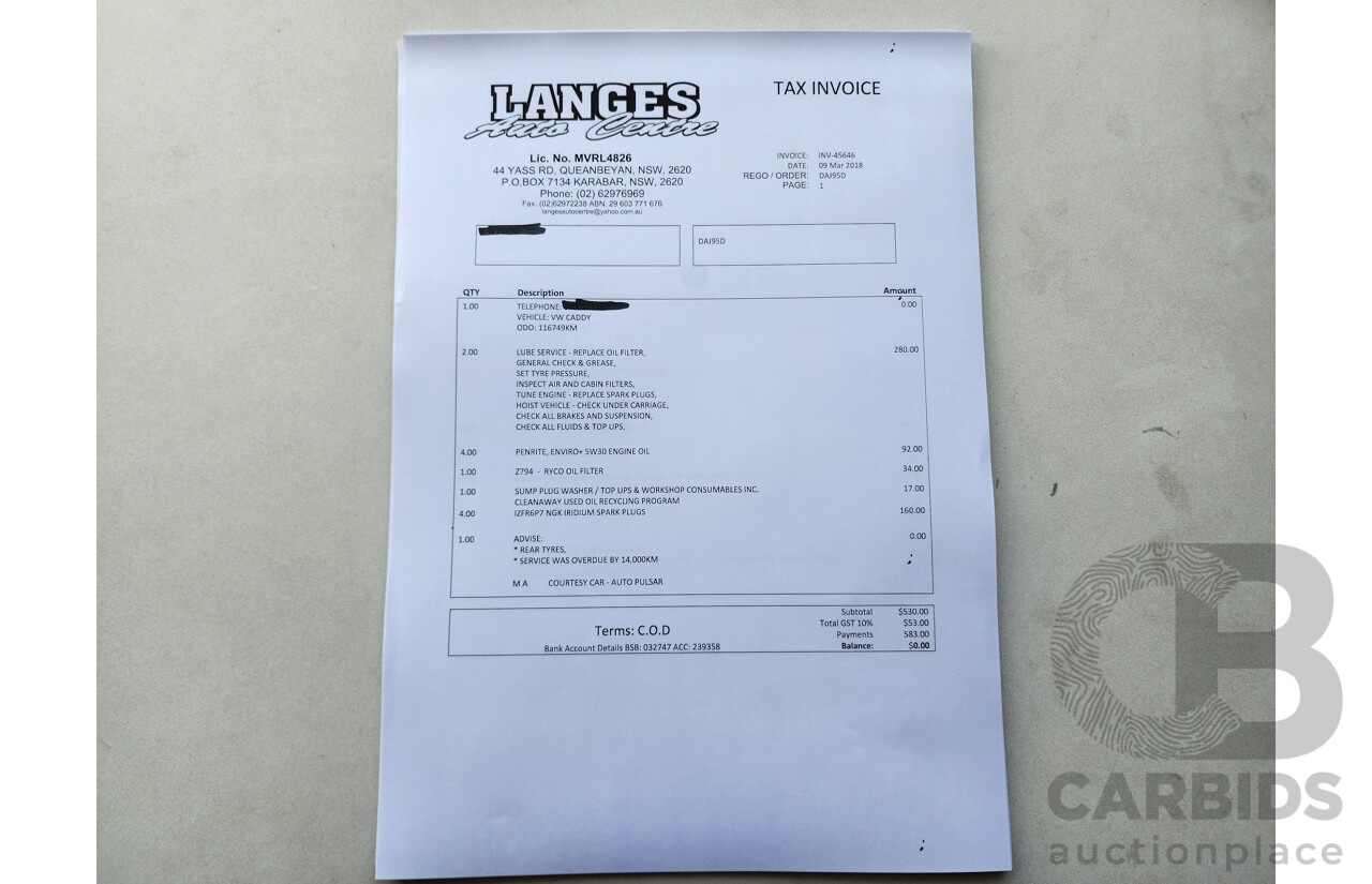 4/2015 Volkswagen Caddy Tsi160 2K MY15 3d Van White 1.2L
