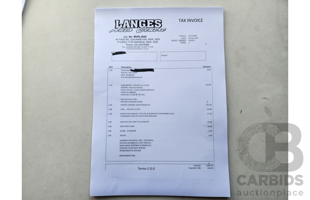 4/2015 Volkswagen Caddy Tsi160 2K MY15 3d Van White 1.2L