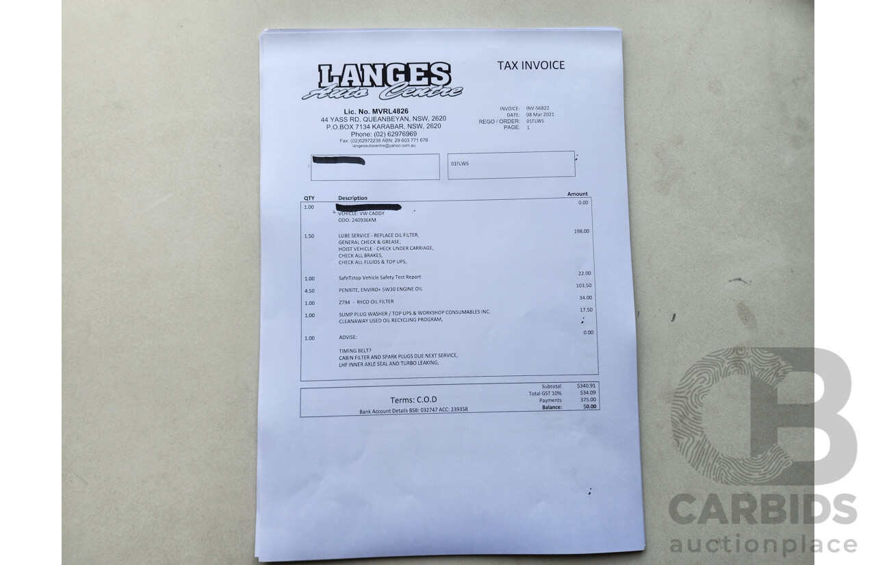4/2015 Volkswagen Caddy Tsi160 2K MY15 3d Van White 1.2L