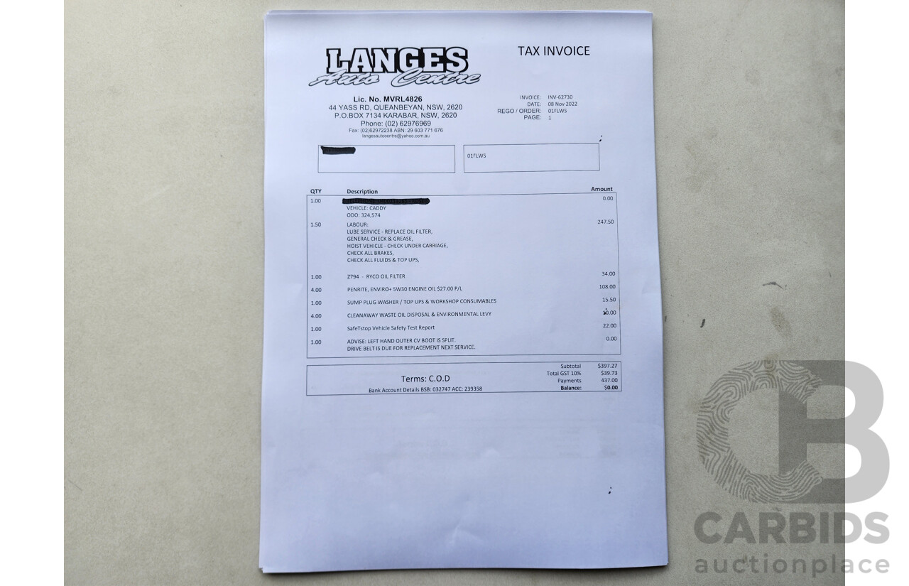 4/2015 Volkswagen Caddy Tsi160 2K MY15 3d Van White 1.2L