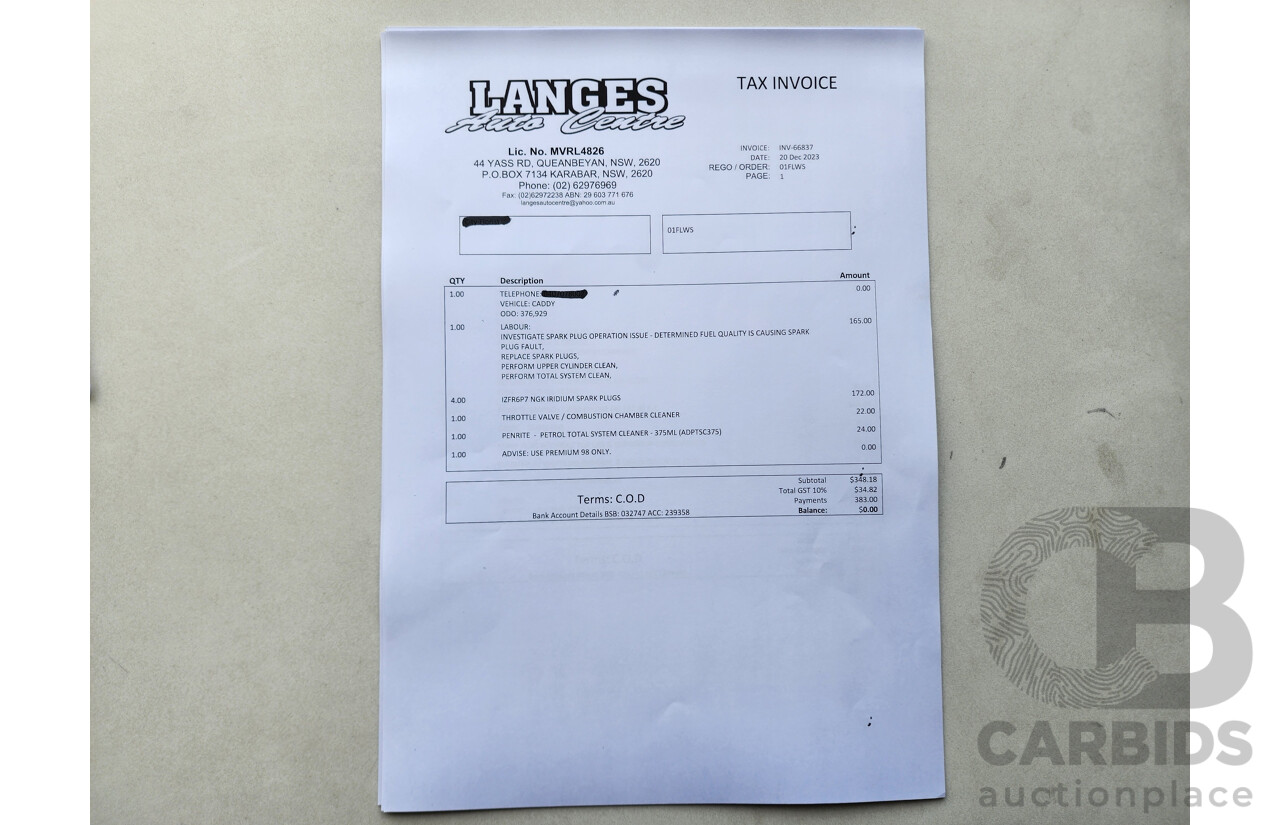 4/2015 Volkswagen Caddy Tsi160 2K MY15 3d Van White 1.2L