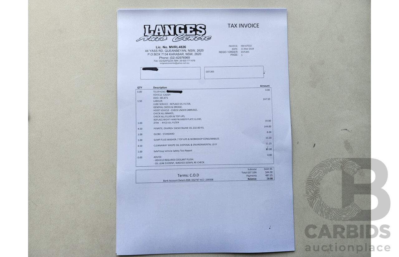 4/2015 Volkswagen Caddy Tsi160 2K MY15 3d Van White 1.2L