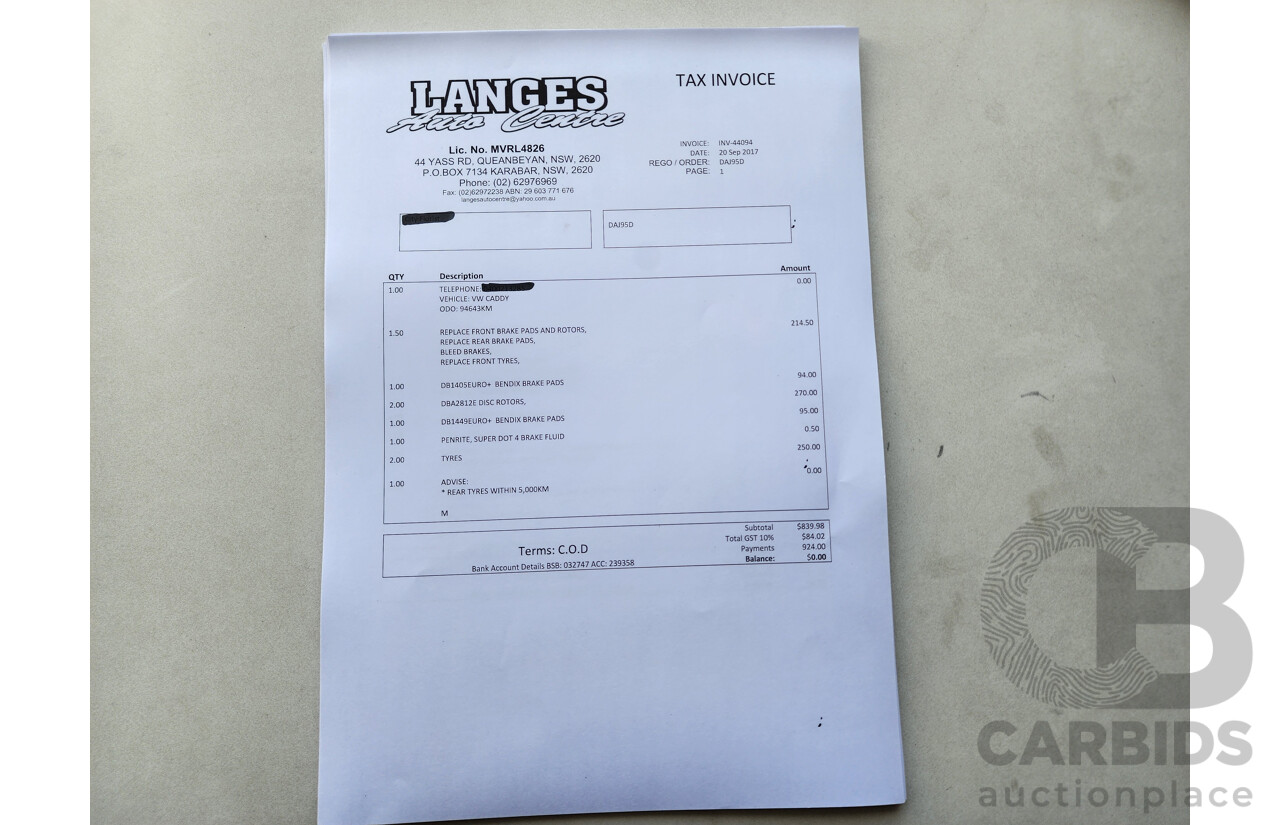 4/2015 Volkswagen Caddy Tsi160 2K MY15 3d Van White 1.2L