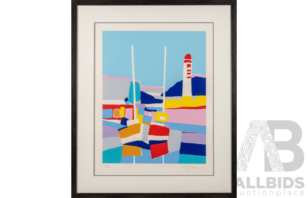 Victor Hasch (20th Century, French, 1945-2012), Bateaux, Screenprint 147/200, 58.5 x 45.5 cm (image)