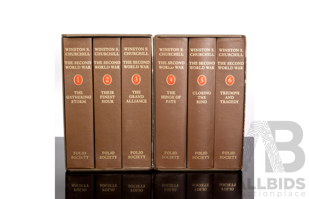 Complete Six Volume Set, The Second World War, Sir Winston S Churchill, Folio Society, 2000, Hardcovers in Two Slip Cases