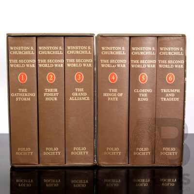 Complete Six Volume Set, The Second World War, Sir Winston S Churchill, Folio Society, 2000, Hardcovers in Two Slip Cases