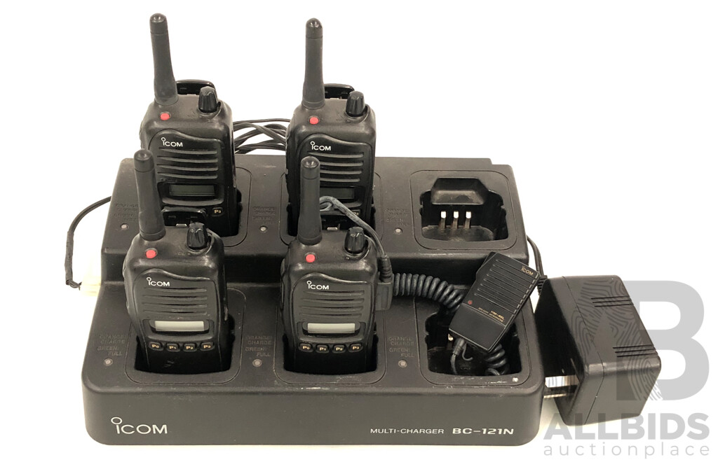 4 X Icom IC-F4023S  2-Way Radios and Desktop Charging Station