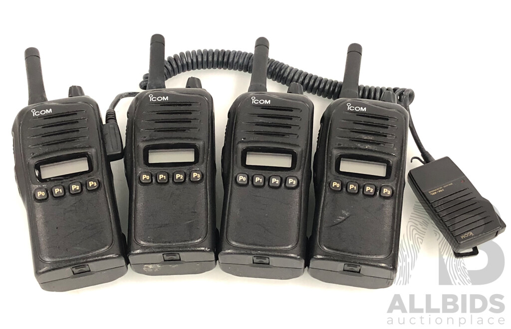 4 X Icom IC-F4023S  2-Way Radios and Desktop Charging Station