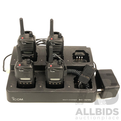 4 X Icom IC-F4023S  2-Way Radios and Desktop Charging Station