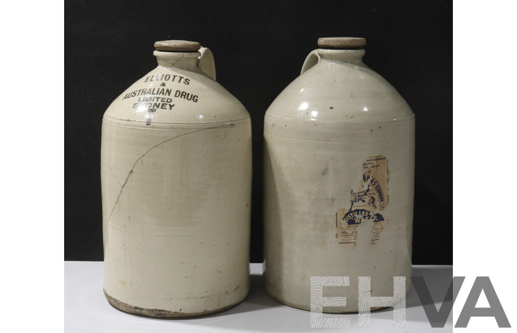 Two Large Vintage Australian Demi Johns with Stoppers