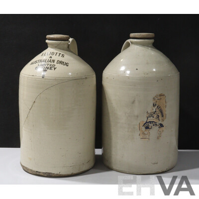 Two Large Vintage Australian Demi Johns with Stoppers