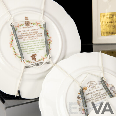 Collection Six Royal Doulton Brambly Hedge Side Plates Along with Four Hand Painted English Hazle Ceramics Shop Fronts