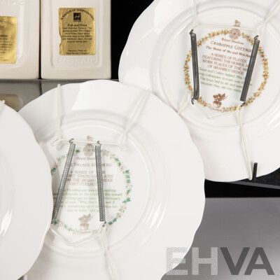 Collection Six Royal Doulton Brambly Hedge Side Plates Along with Four Hand Painted English Hazle Ceramics Shop Fronts