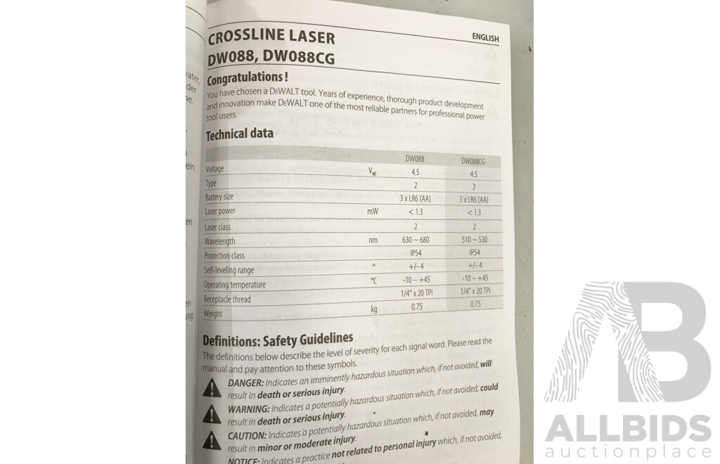 DeWalt (DW088CG) Cross Line Laser Green