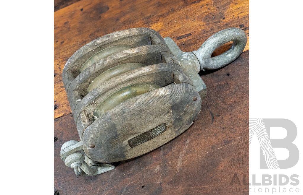 Vintage Timber Three Section Ships Pulley