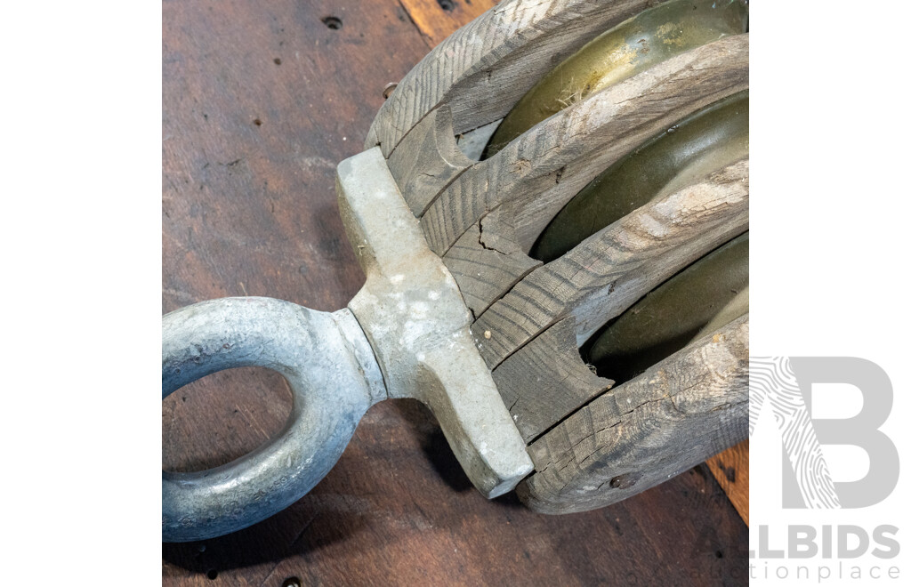 Vintage Timber Three Section Ships Pulley