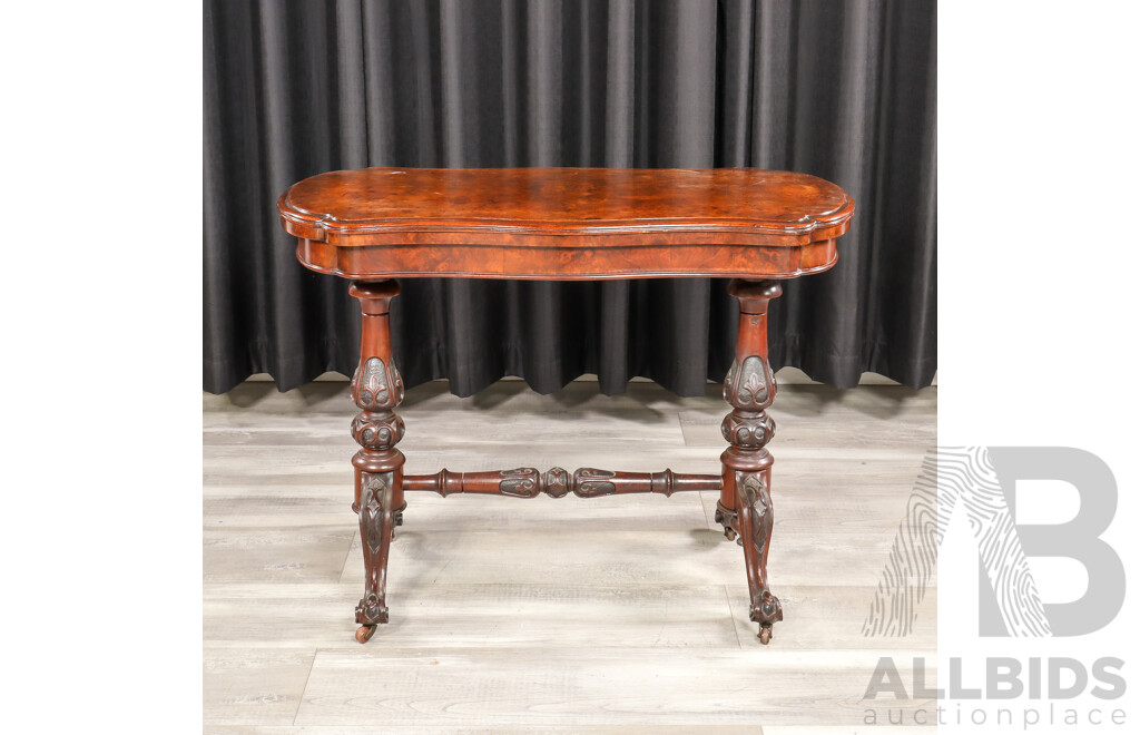 Victorian Bur Walnut Fold Over Card Table