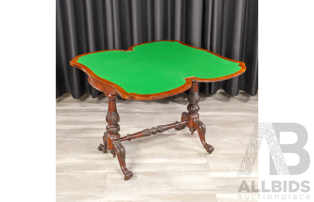 Victorian Bur Walnut Fold Over Card Table
