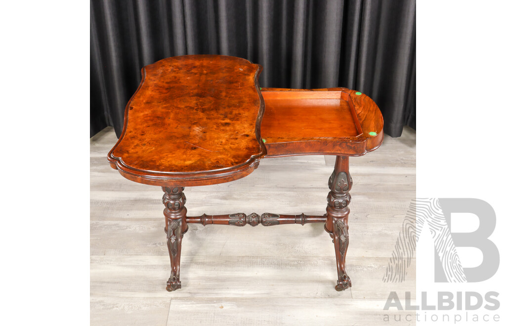 Victorian Bur Walnut Fold Over Card Table