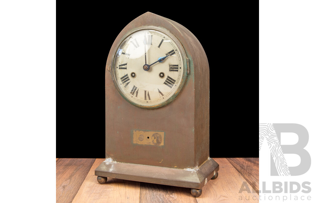Art Deco Mantle Clock on Brass Housing