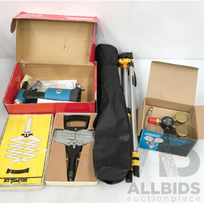 Assorted Tools Including DeWalt Mini Tripod, Cigweld Comet Single Stage Regulator and More